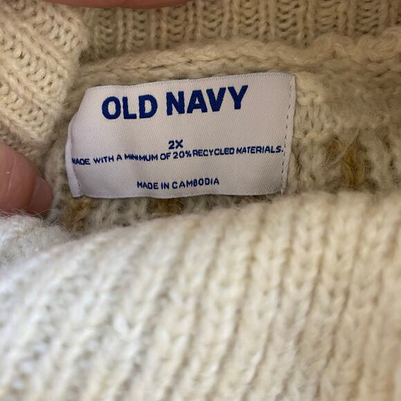 Chunky Fair Isle Turtleneck Sweater 2X‎ Nordic Knit Pullover Cream Cozy Winter - Picture 4 of 10